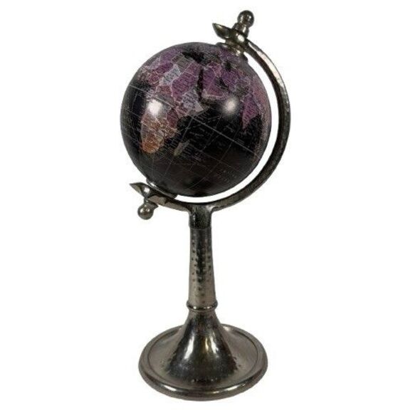 Vintage World Map Globe Sphere Metal Base Desk Tabletop Office Decor 12" Tall - Picture 1 of 10